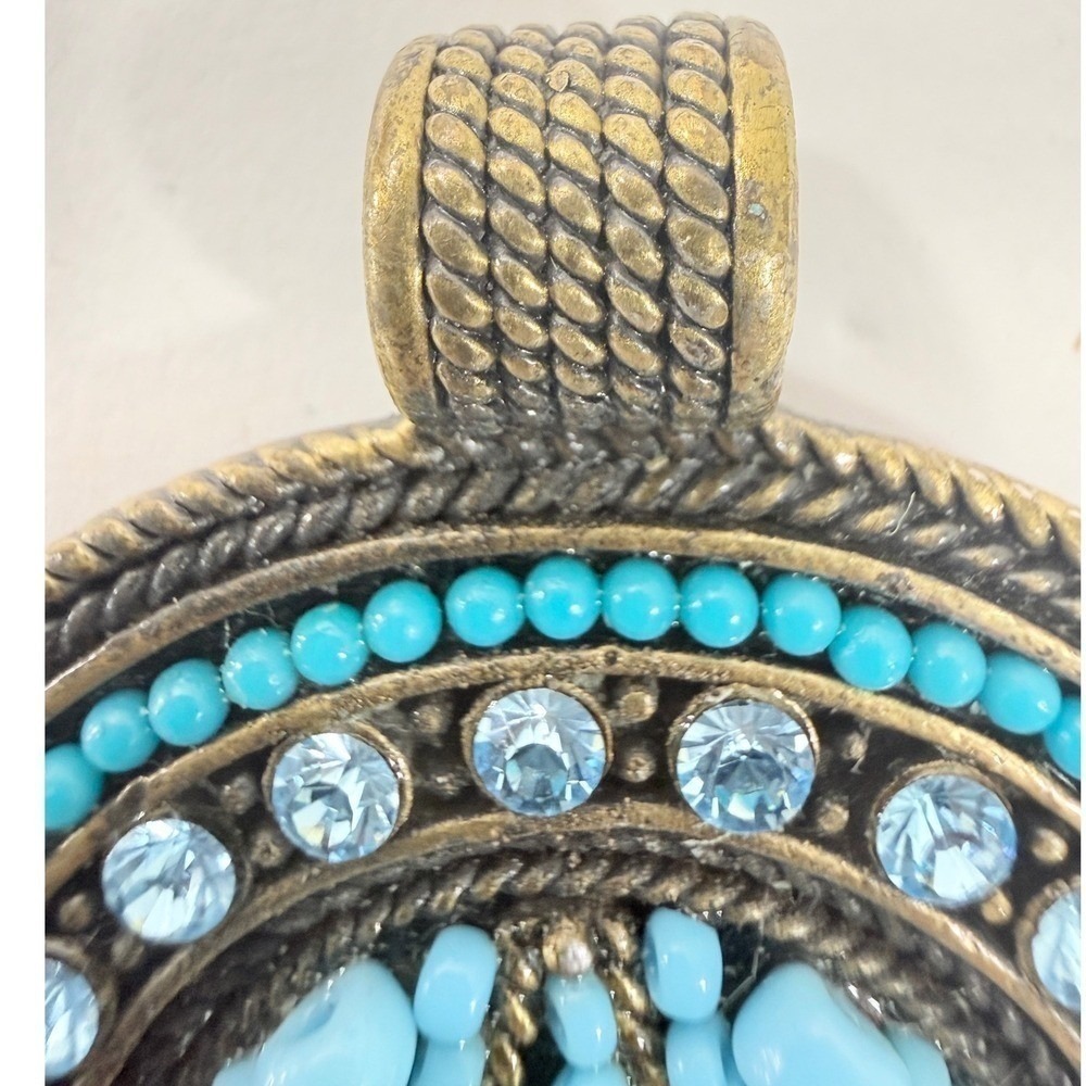 Best Bronze Round Pendant Turquoise Color Beads Starburst Center Blue Jewelry - Picture 5 of 6